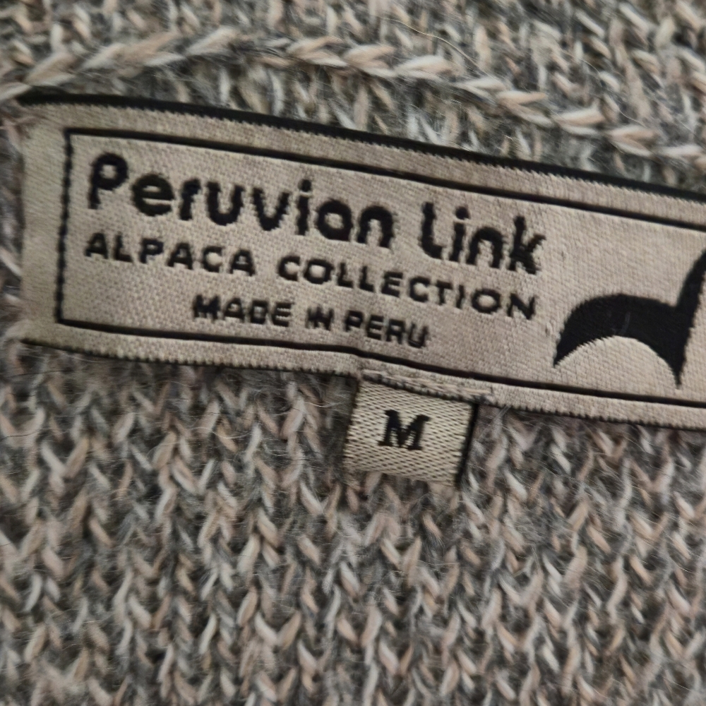 Peruvian Link Size M Alpaca Knit Blazer Jacket Gray Heather Cardigan Sweater - Picture 2 of 9